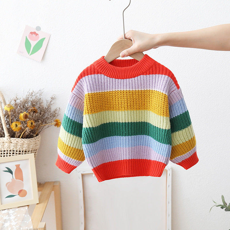 [722104] - Baju Atasan Sweater Rajut Lengan Panjang Fashion Anak Cowok - Motif Colorful Stripe