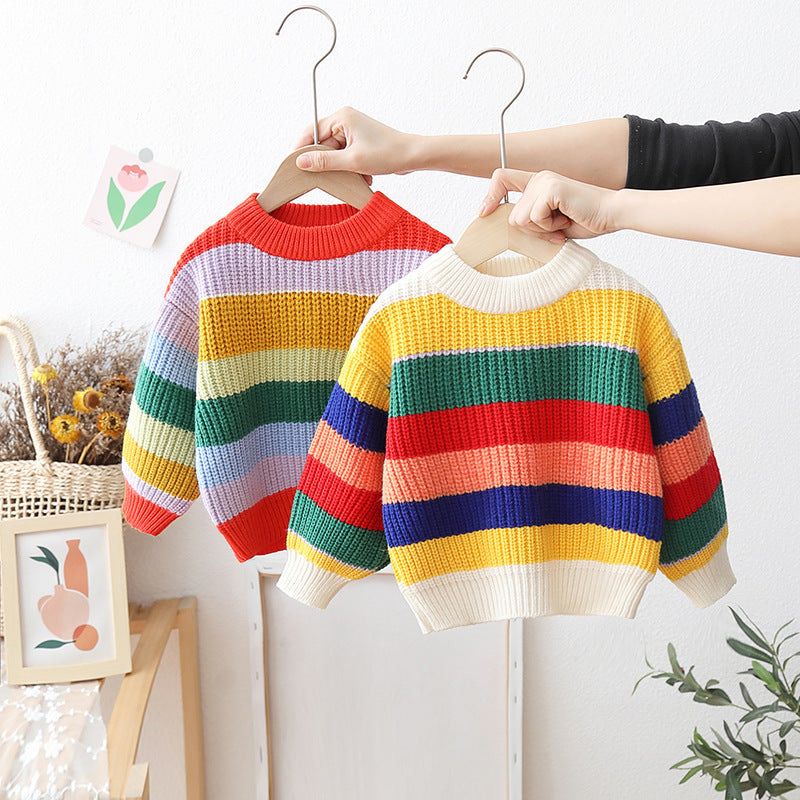 [722104] - Baju Atasan Sweater Rajut Lengan Panjang Fashion Anak Cowok - Motif Colorful Stripe