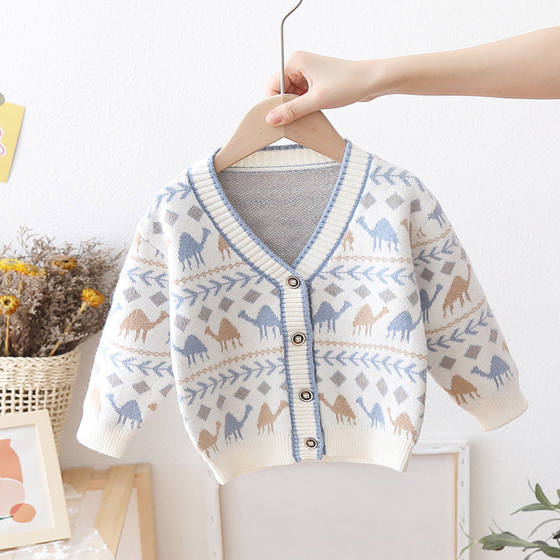 [722106] - Baju Atasan Lengan Panjang Jaket Rajut  Fashion Anak Cowok - Motif Camel Line