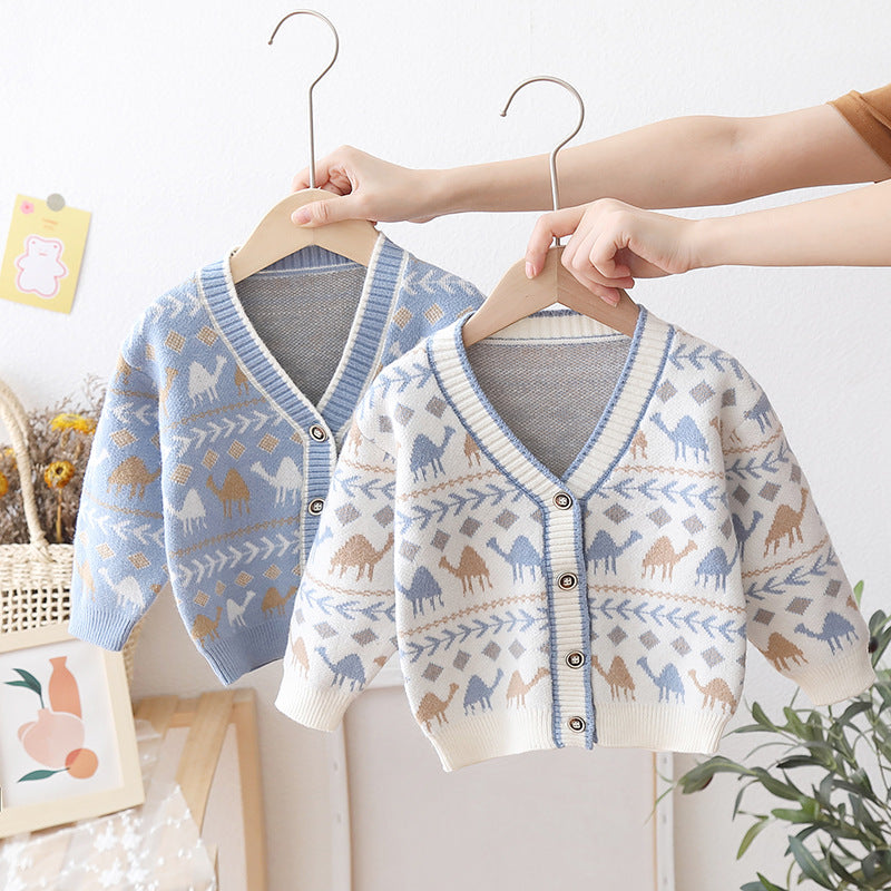 [722106] - Baju Atasan Lengan Panjang Jaket Rajut  Fashion Anak Cowok - Motif Camel Line