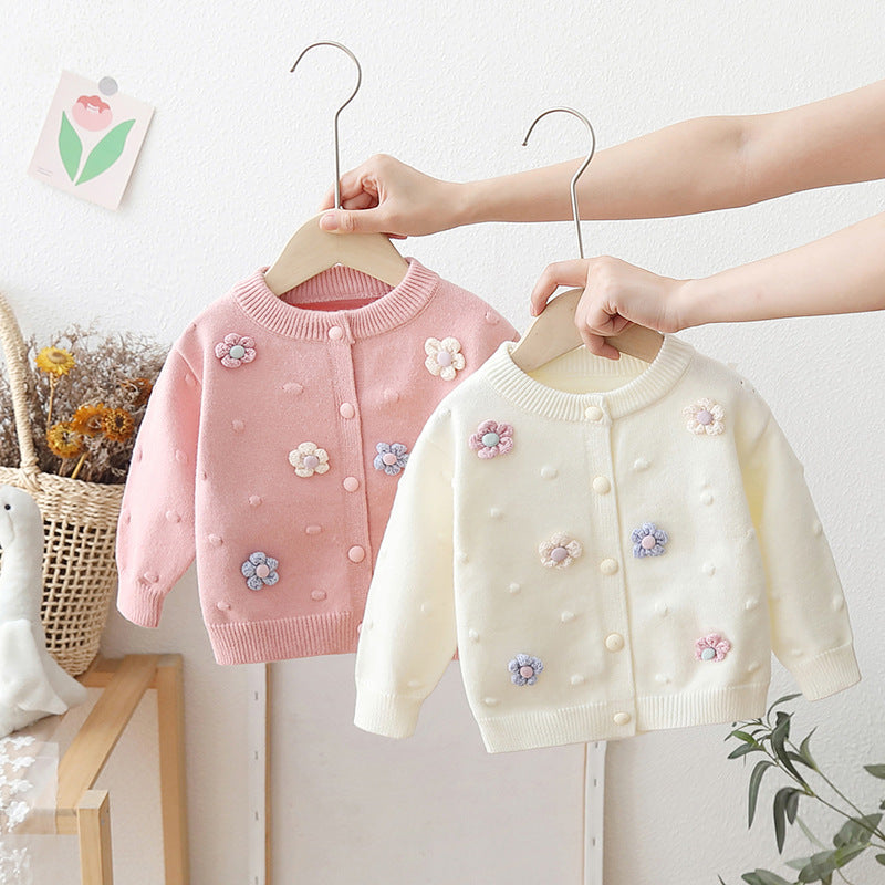 [722107] - Baju Atasan Jaket Rajut Lengan Panjang Fashion Anak Perempuan - Motif Round Flower