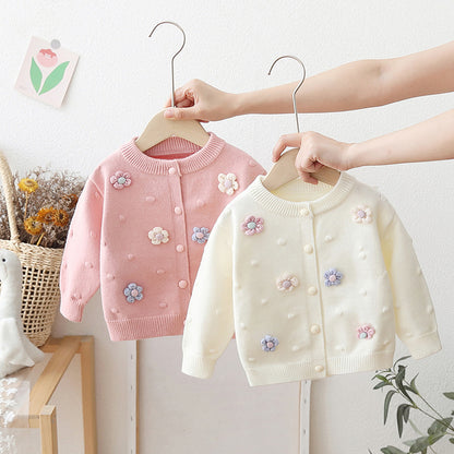 [722107] - Baju Atasan Jaket Rajut Lengan Panjang Fashion Anak Perempuan - Motif Round Flower