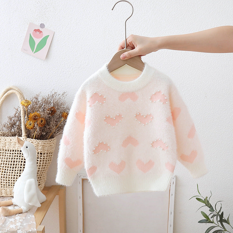 [722108] - Baju Atasan Lengan Panjang Sweater Rajut Fashion Anak Perempuan - Motif Heart Pearl