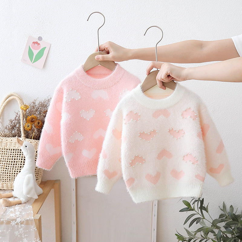 [722108] - Baju Atasan Lengan Panjang Sweater Rajut Fashion Anak Perempuan - Motif Heart Pearl