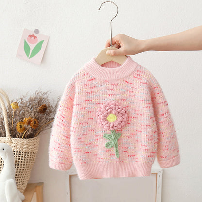 [722113] - Baju Atasan Lengan Panjang Sweater Rajut Fashion Anak Perempuan - Motif Bloom Flower