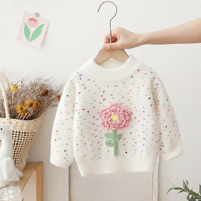 [722113] - Baju Atasan Lengan Panjang Sweater Rajut Fashion Anak Perempuan - Motif Bloom Flower