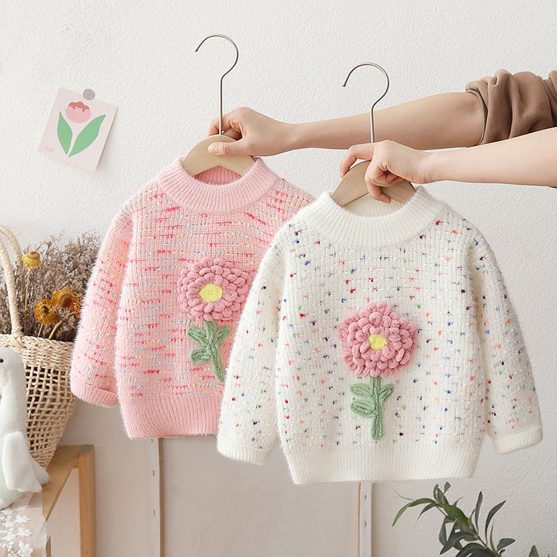 [722113] - Baju Atasan Lengan Panjang Sweater Rajut Fashion Anak Perempuan - Motif Bloom Flower