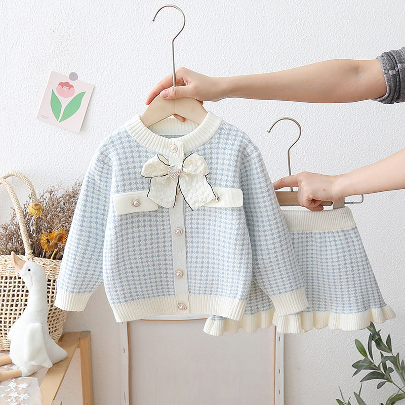 [722115] - Baju Setelan Atasan Lengan Panjang Bawahan Rok Fashion Anak Perempuan - Motif Wave Plaid