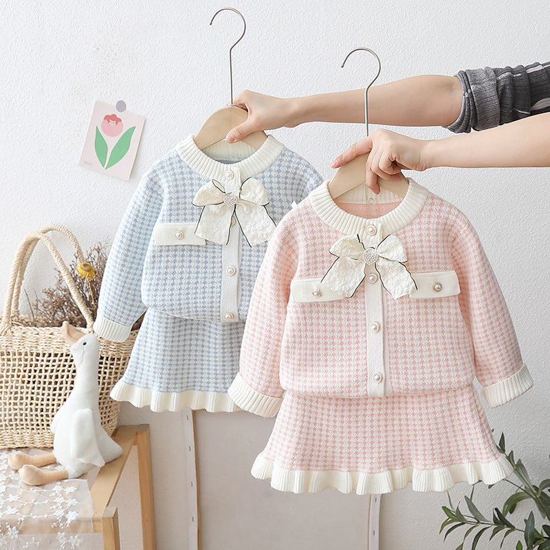 [722115] - Baju Setelan Atasan Lengan Panjang Bawahan Rok Fashion Anak Perempuan - Motif Wave Plaid