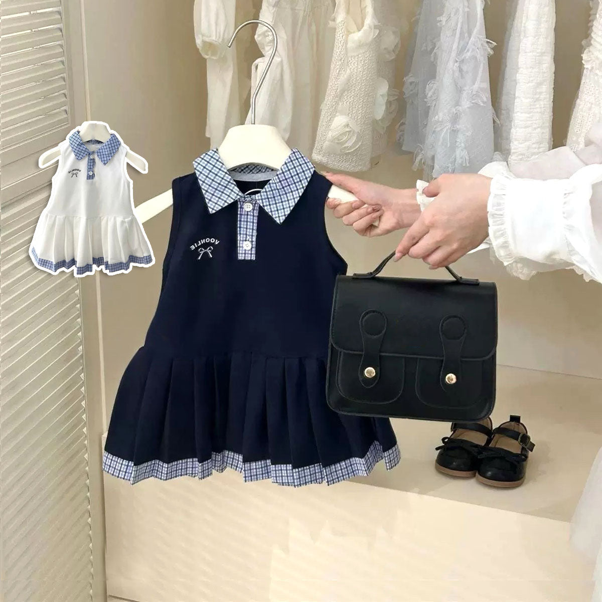 Translation missing: en.[907103] - Baju Gaun Dress Atasan Kerah Lengan Kutung Fashion Comfortable Anak Perempuan Cewek - Motif Small Bow - BABYHOKI STORE - BABYHOKI STORE: All Dress