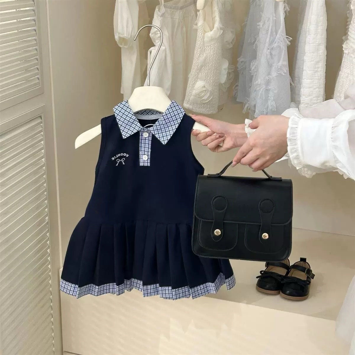 [907103] - Baju Gaun Dress Atasan Kerah Lengan Kutung Fashion Comfortable Anak Perempuan Cewek - Motif Small Bow - BABYHOKI STORE - BABYHOKI STORE
