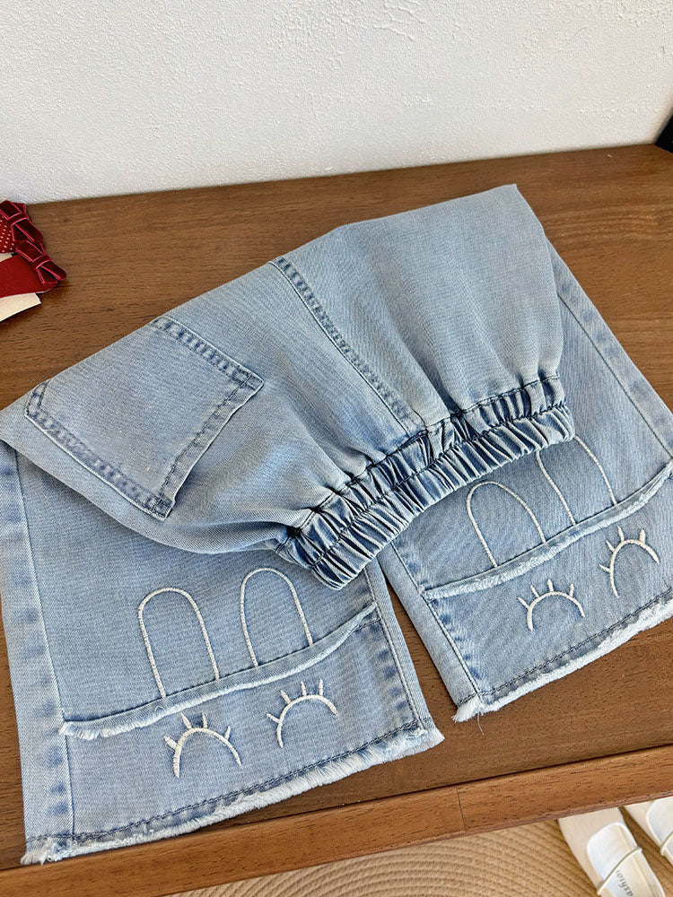 [908102] - Bawahan Celana Panjang Jeans Kulot Fashion Korean Style Anak Perempuan Cewek - Motif Denim Color - BABYHOKI STORE - BABYHOKI STORE