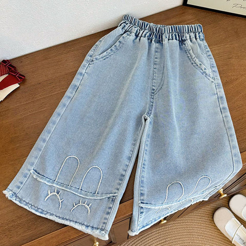 [908102] - Bawahan Celana Panjang Jeans Kulot Fashion Korean Style Anak Perempuan Cewek - Motif Denim Color - BABYHOKI STORE - BABYHOKI STORE