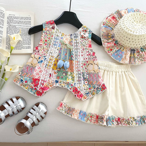 [963103] - One Set 2in1 Baju Setelan Atasan Lengan Kutung Bawahan Celana Pendek Fashion Comfortable Anak Perempuan Cewek - Motif Lace Shorts - BABYHOKI STORE