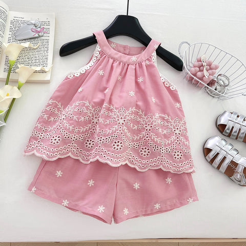 [963107] - One Set 2in1 Baju Setelan Atasan Blouse Katbol Lengan Kutung Bawahan Celana Pendek Fashion Comfortable Style Anak Perempuan Cewek - Motif Floral - BABYHOKI STORE