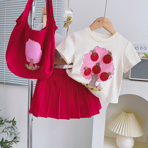 [963108] - One Set 2in1 Baju Setelan Atasan Kaos Lengan Pendek Bawahan Celana Rok Pendek Casual Fashion Anak Perempuan Cewek - Motif Tree - BABYHOKI STORE