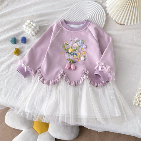 [963109] - Baju Gaun Dress Atasan Lengan Panjang Fashionable Anak Perempuan Cewek - Motif Flower - BABYHOKI STORE
