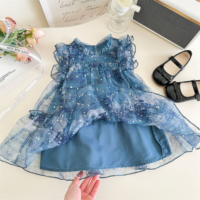 [963115] - Baju Gaun Dress Princess Atasan Lengan Kutung Korean Fashion Style Anak Perempuan Cewek - Motif Ruffled - BABYHOKI STORE