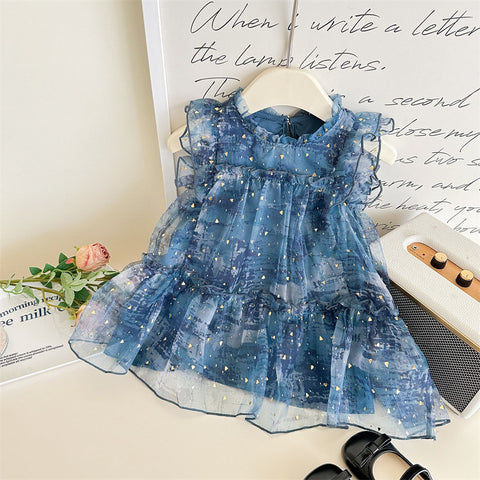 [963115] - Baju Gaun Dress Princess Atasan Lengan Kutung Korean Fashion Style Anak Perempuan Cewek - Motif Ruffled - BABYHOKI STORE
