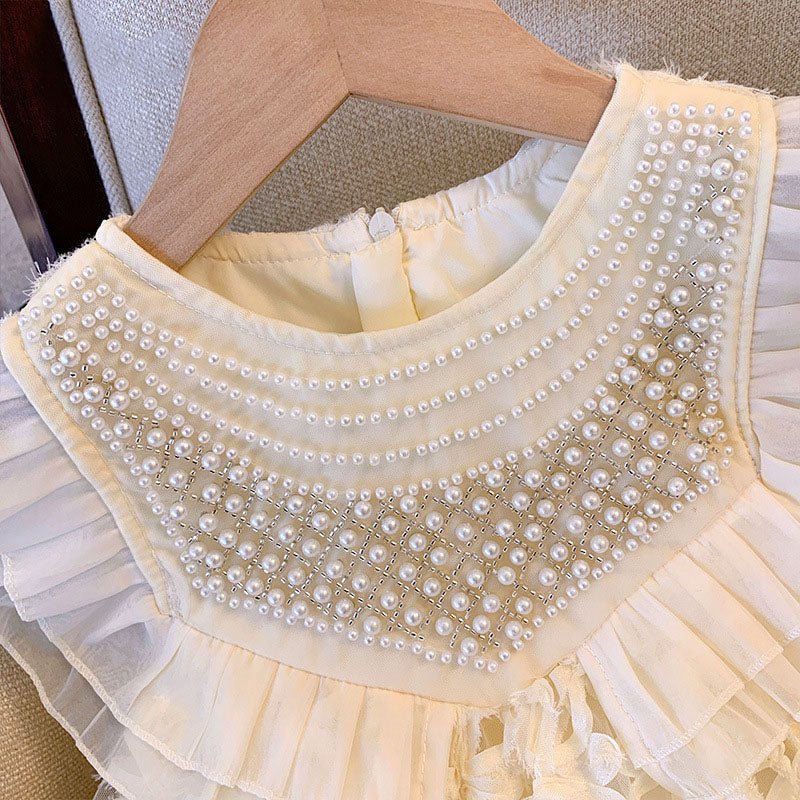 [963117] - Baju Gaun Dress Princess Atasan Lengan Kutung Korean Fashion Style Anak Perempuan Cewek - Motif Pearl Top - BABYHOKI STORE
