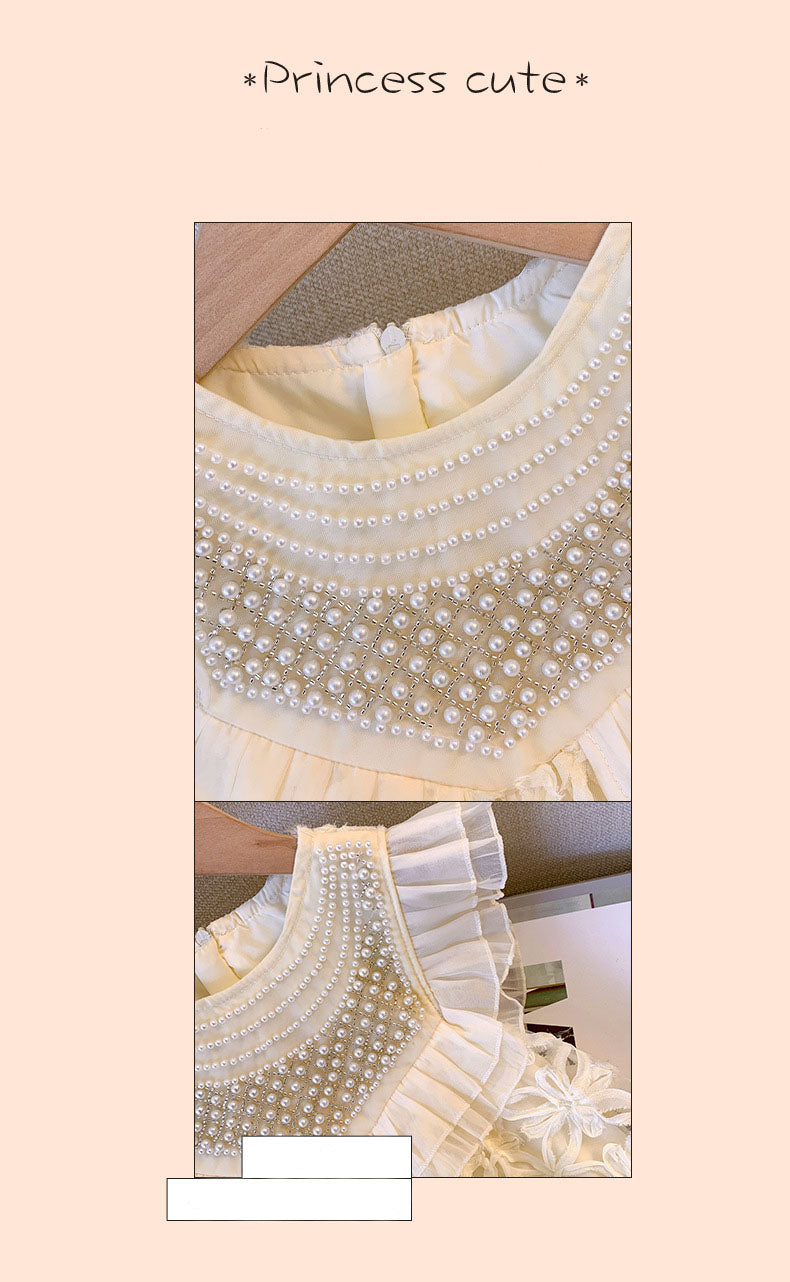 [963117] - Baju Gaun Dress Princess Atasan Lengan Kutung Korean Fashion Style Anak Perempuan Cewek - Motif Pearl Top - BABYHOKI STORE