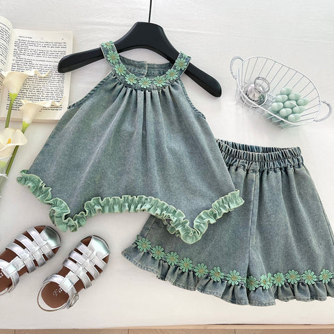[963119] - One Set 2in1 Baju Setelan Atasan Lengan Kutung Bawahan Celana Pendek Korean Fashion Style Anak Perempuan Cewek - Motif Small Flower - BABYHOKI STORE