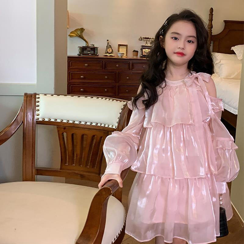 [963121] - Baju Gaun Dress Princess Atasan Lengan Panjang Korean Fashion Style Anak Perempuan Cewek - Motif Basic Color Pink - BABYHOKI STORE