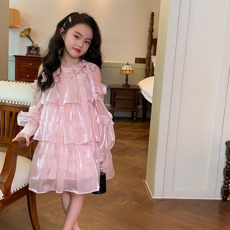 [963121] - Baju Gaun Dress Princess Atasan Lengan Panjang Korean Fashion Style Anak Perempuan Cewek - Motif Basic Color Pink - BABYHOKI STORE