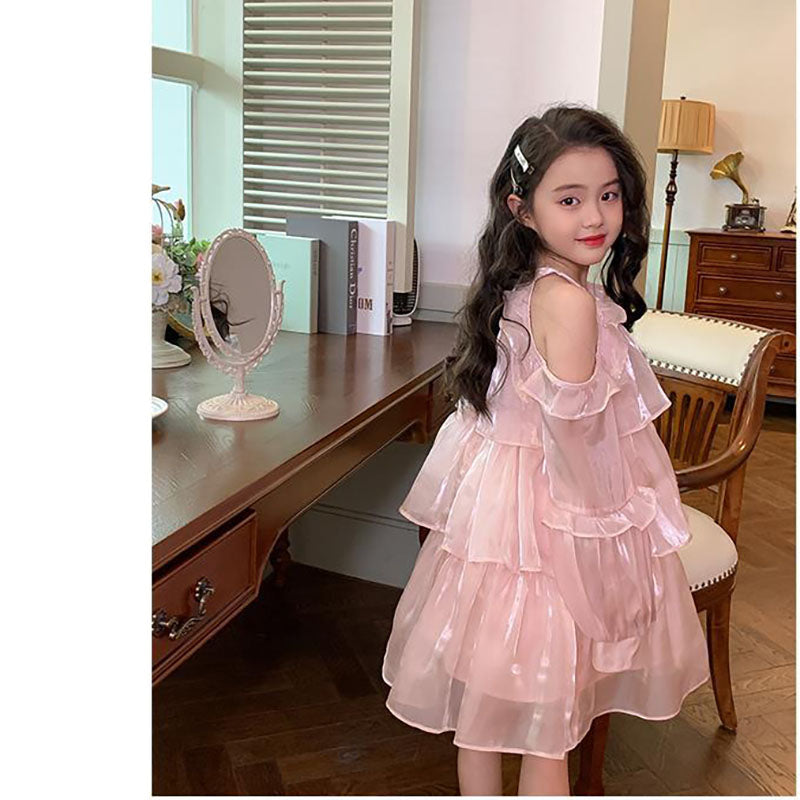 [963121] - Baju Gaun Dress Princess Atasan Lengan Panjang Korean Fashion Style Anak Perempuan Cewek - Motif Basic Color Pink - BABYHOKI STORE
