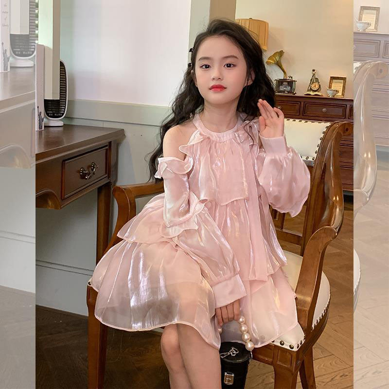 [963121] - Baju Gaun Dress Princess Atasan Lengan Panjang Korean Fashion Style Anak Perempuan Cewek - Motif Basic Color Pink - BABYHOKI STORE