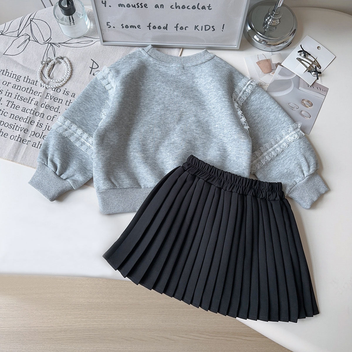 [963123] - One Set 2in1 Baju Setelan Atasan Sweater Lengan Panjang Bawahan Celana Rok Pendek Korean Fashion Style Anak Perempuan Cewek - Motif Cute Bow - BABYHOKI STORE