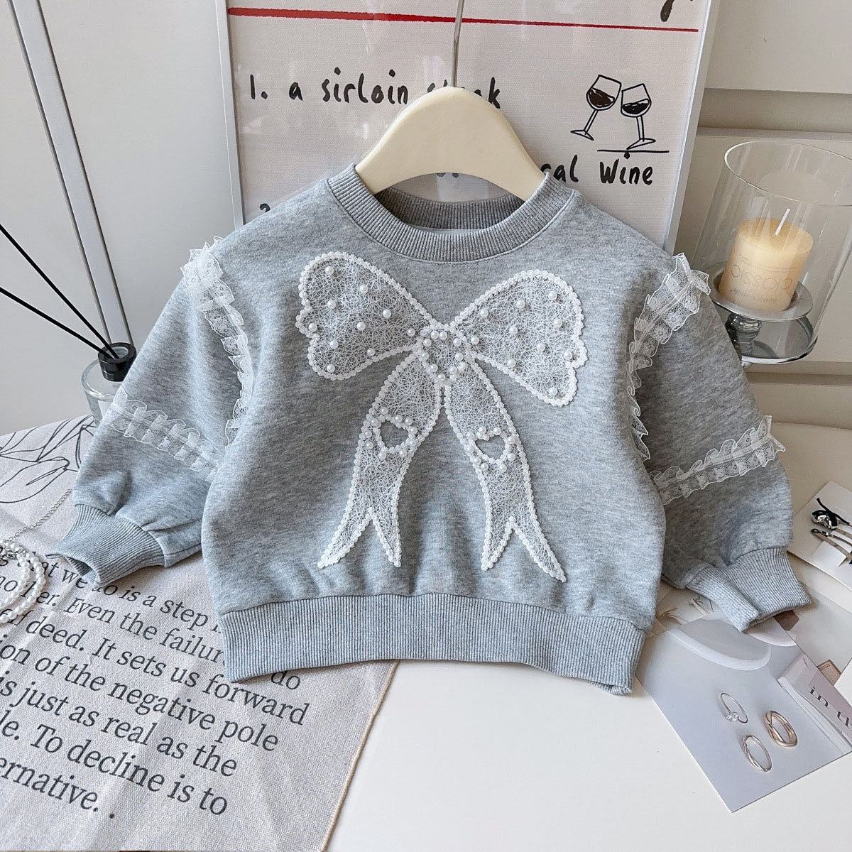 [963123] - One Set 2in1 Baju Setelan Atasan Sweater Lengan Panjang Bawahan Celana Rok Pendek Korean Fashion Style Anak Perempuan Cewek - Motif Cute Bow - BABYHOKI STORE