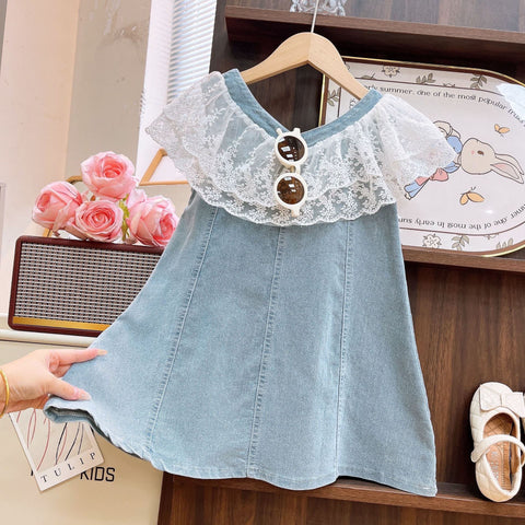 [963128] - Baju Gaun Dress Atasan Lengan Kutung Fresh and chic Fashion Style Anak Perempuan Cewek - Motif Lace Top - BABYHOKI STORE - BABYHOKI STORE