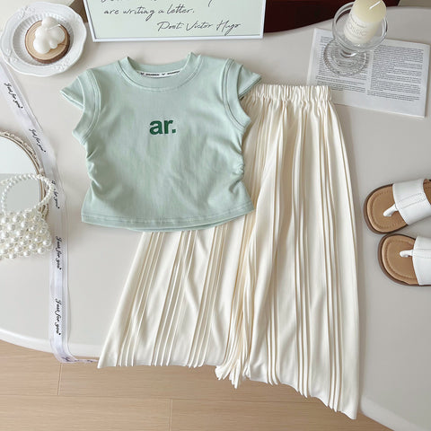 [963133] - One Set 2in1 Baju Setelan Atasan Kaos Lengan Kutung Bawahan Celana Panjang Comfort Version Style Anak Perempuan Cewek - Motif Pastel Green Color - BABYHOKI STORE - BABYHOKI STORE