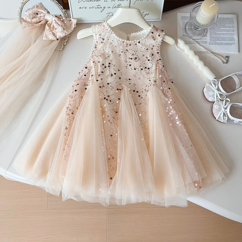 [963139] - Baju Gaun Dress Lengan Kutung Anak Perempuan Cewek - Motif Pearl & Sequind - BABYHOKI STORE - BABYHOKI STORE