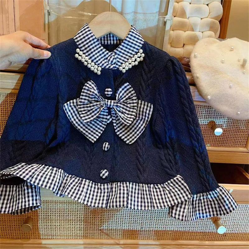 [963140] - One Set 2in1 Baju Setelan Atasan Blouse Lengan Panjang Bawahan Celana Panjang Korean Version Style Anak Perempuan Cewek - Motif Bow Tie Plaid - BABYHOKI STORE - BABYHOKI STORE