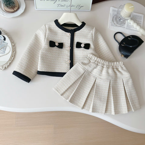 [963145] - One Set 2in1 Baju Setelan Atasan Lengan Panjang Bawahan Celana Rok Pendek Korean Version Style Anak Perempuan Cewek - Motif Pearl Tie - BABYHOKI STORE - BABYHOKI STORE