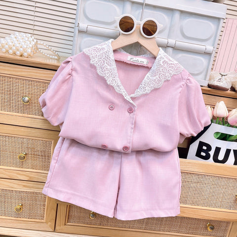 [963156] - One Set 2in1 Baju Setelan Atasan Lengan Pendek Bawahan Celana Pendek Korean Version Style Anak Perempuan Cewek - Motif Pink Solid Color - BABYHOKI STORE - BABYHOKI STORE
