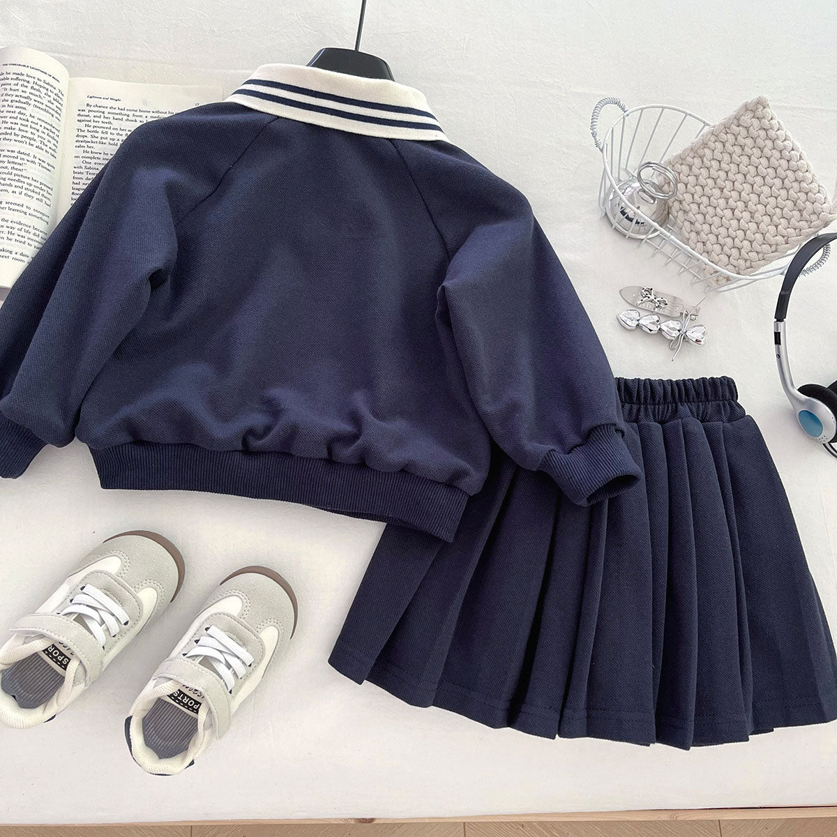 [963159] - One Set 2in1 Baju Setelan Sweater Kerah Lengan Panjang Bawahan Rok Celana Pendek Korean Sporty Style Anak Perempuan Cewek - Motif Basic Solid Color - BABYHOKI STORE - BABYHOKI STORE