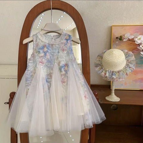 [963166] - Baju Gaun Dress Summer Princess Lengan Kutung Korean Version Style Anak Perempuan Cewek - Motif Bottom Chiffon - BABYHOKI STORE - BABYHOKI STORE