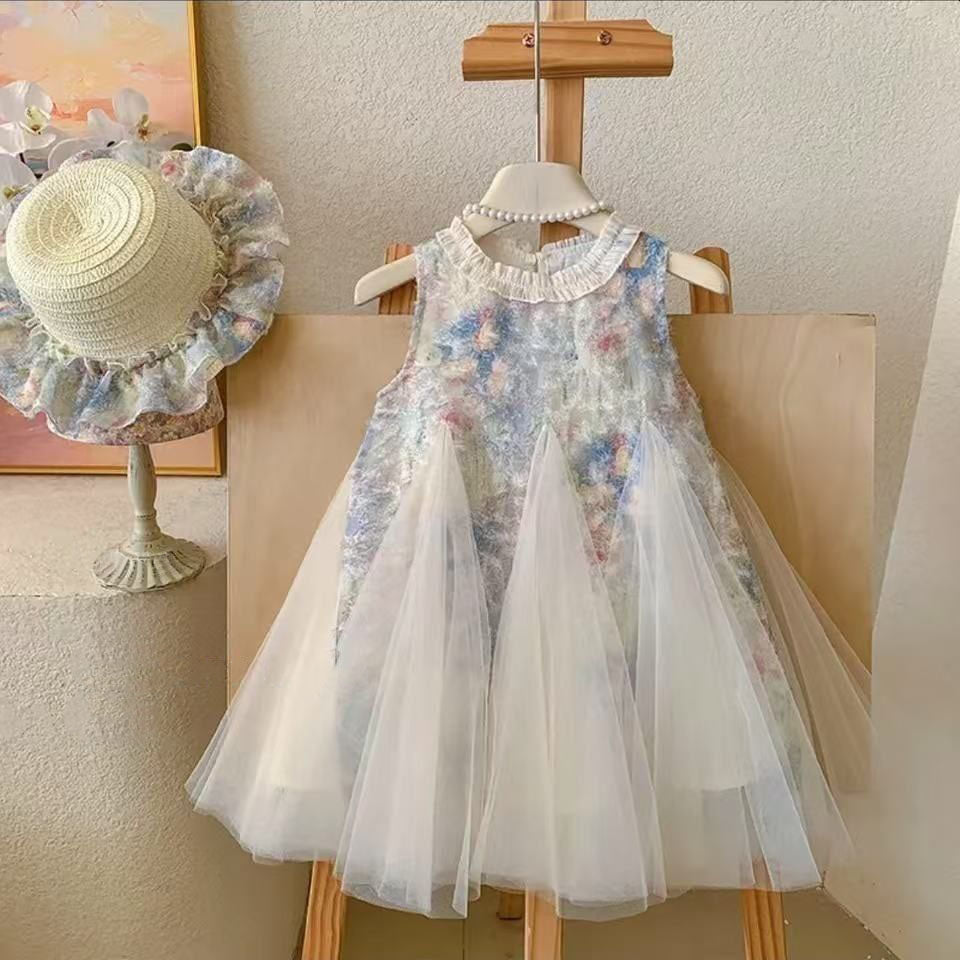 [963166] - Baju Gaun Dress Summer Princess Lengan Kutung Korean Version Style Anak Perempuan Cewek - Motif Bottom Chiffon - BABYHOKI STORE - BABYHOKI STORE