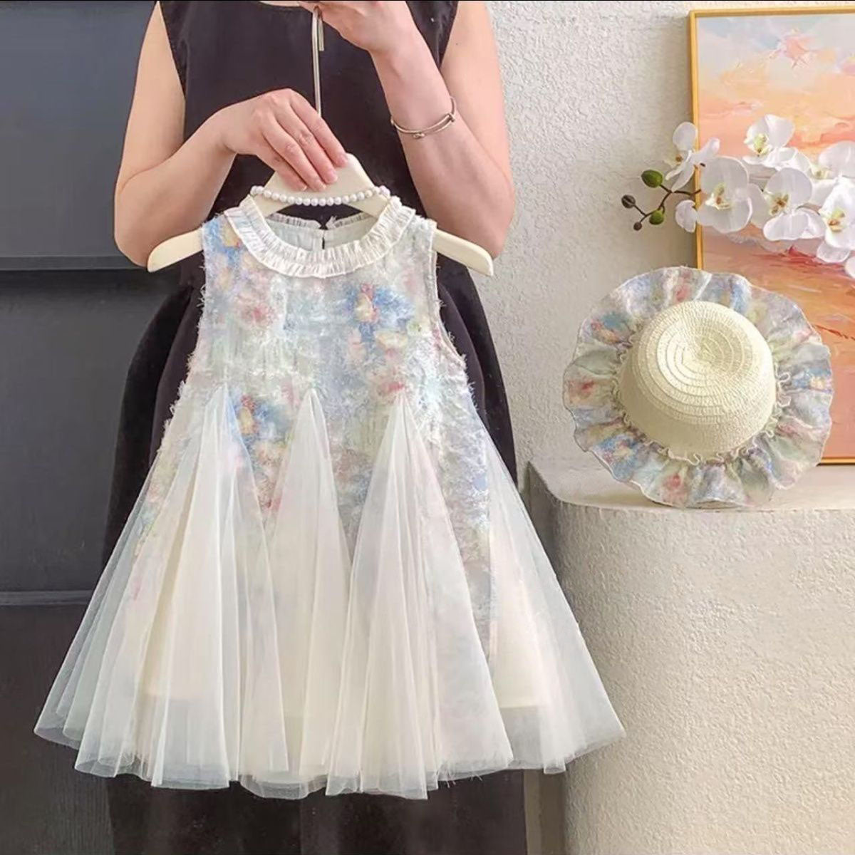 [963166] - Baju Gaun Dress Summer Princess Lengan Kutung Korean Version Style Anak Perempuan Cewek - Motif Bottom Chiffon - BABYHOKI STORE - BABYHOKI STORE