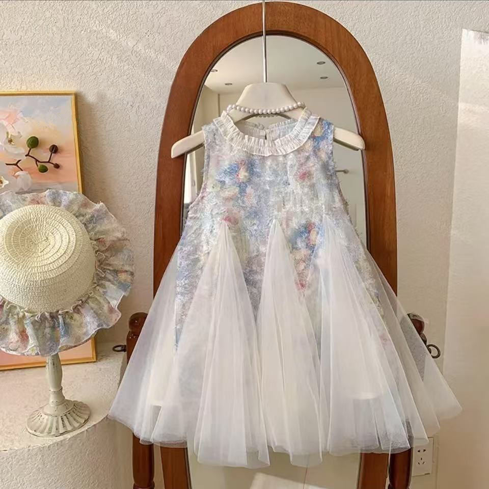 [963166] - Baju Gaun Dress Summer Princess Lengan Kutung Korean Version Style Anak Perempuan Cewek - Motif Bottom Chiffon - BABYHOKI STORE - BABYHOKI STORE