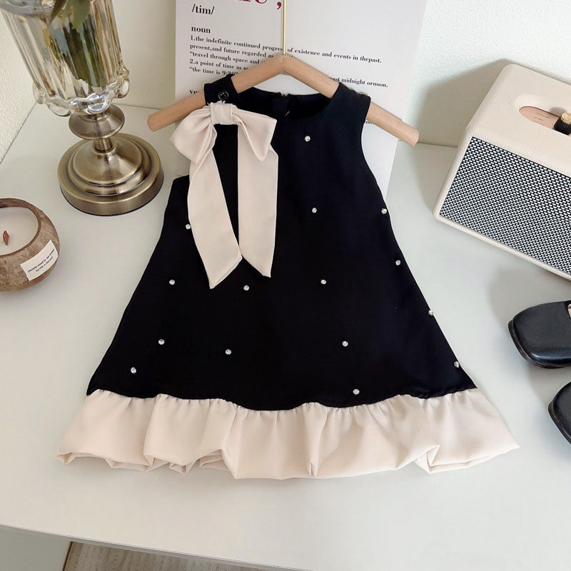 [963172] - Baju Gaun Dress Princess Lengan Kutung Korean Version Style Anak Perempuan Cewek - Motif Bow Pearl - BABYHOKI STORE - BABYHOKI STORE