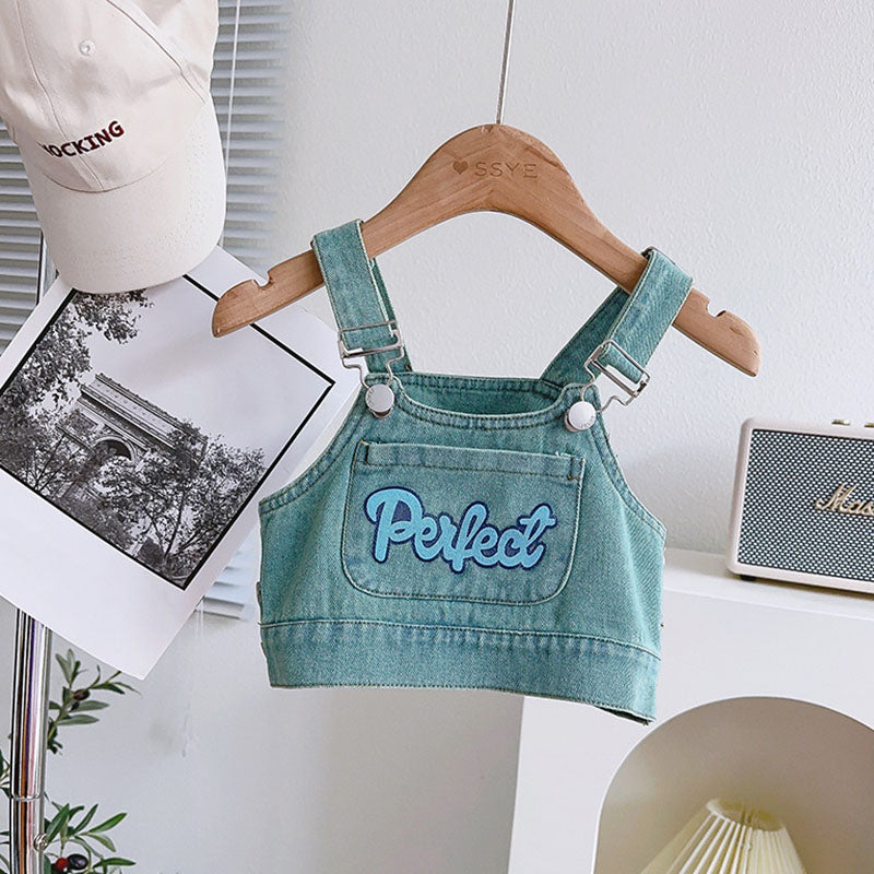 [963174] - One Set 3n1 Baju Setelan Atasan Lengan Kutung Vest Denim Bawahan Rok Pendek Korean Fashion Style Anak Perempuan Cewek - Motif Denim Alphabet - BABYHOKI STORE - BABYHOKI STORE