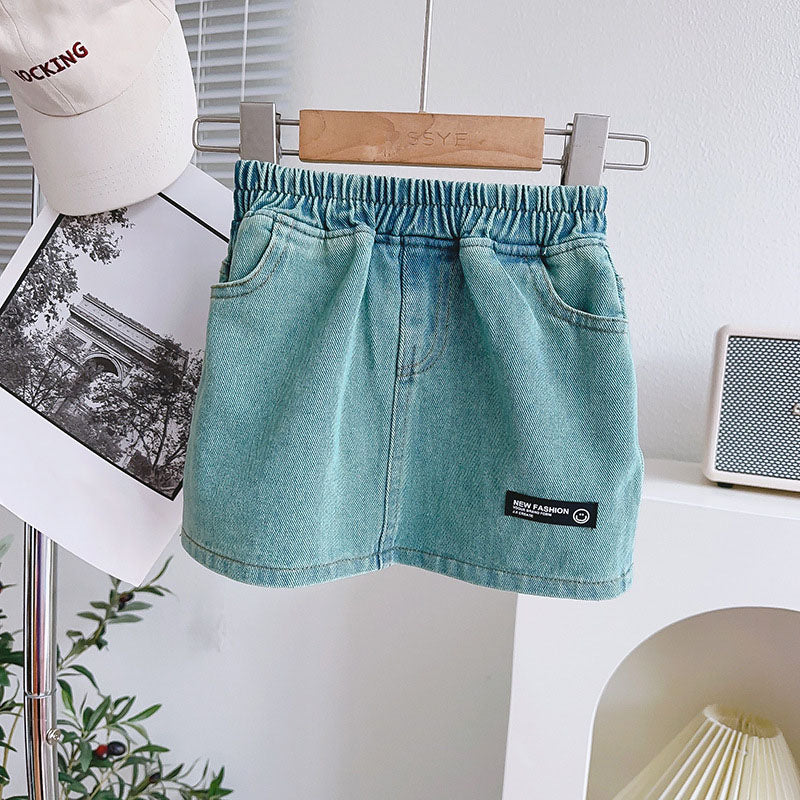 [963174] - One Set 3n1 Baju Setelan Atasan Lengan Kutung Vest Denim Bawahan Rok Pendek Korean Fashion Style Anak Perempuan Cewek - Motif Denim Alphabet - BABYHOKI STORE - BABYHOKI STORE
