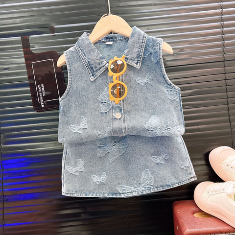 [963176] - One Set 2n1 Baju Setelan Atasan Lengan Kutung Bawahan Rok Pendek Anak Perempuan Cewek - Motif Butterfly - BABYHOKI STORE - BABYHOKI STORE