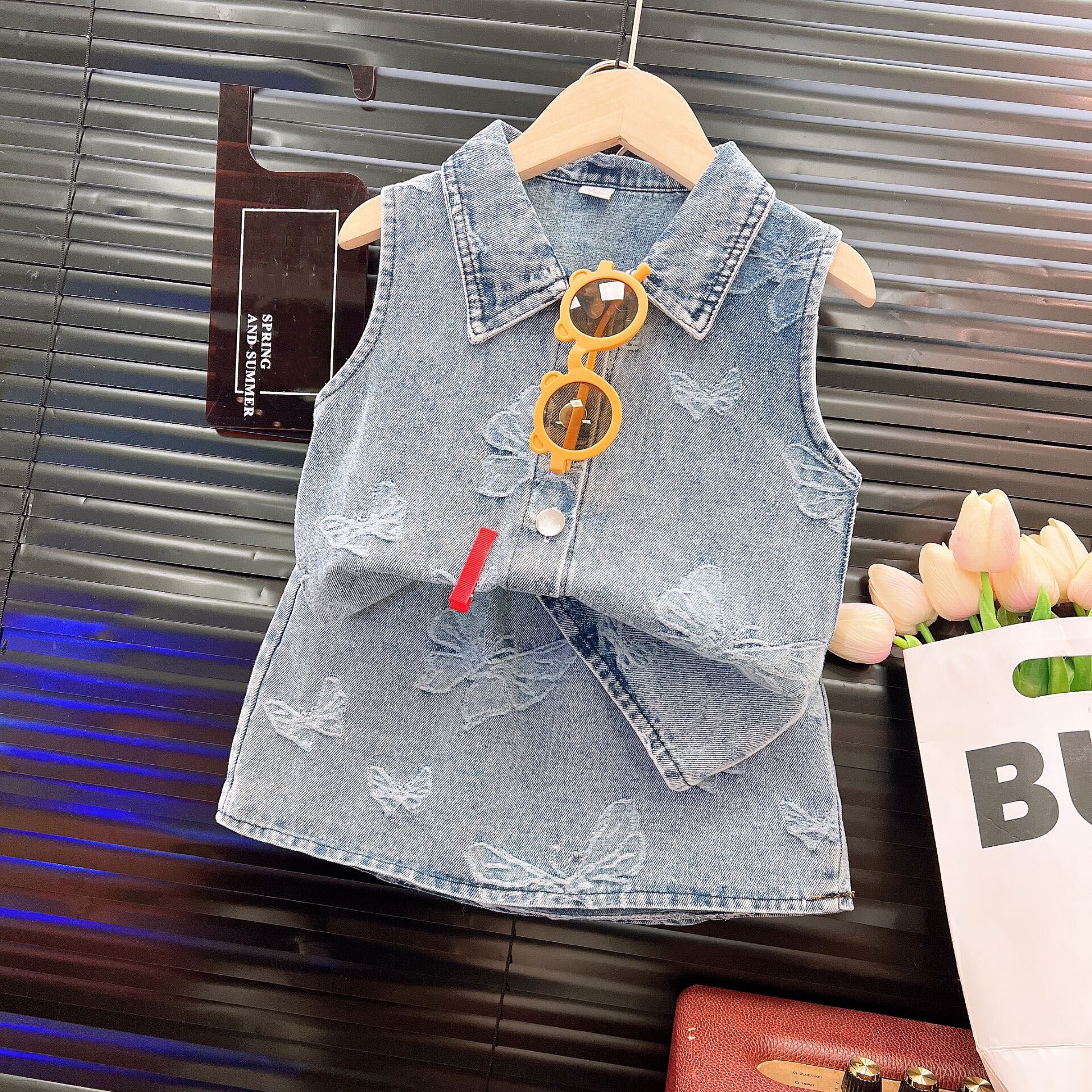 [963176] - One Set 2n1 Baju Setelan Atasan Lengan Kutung Bawahan Rok Pendek Anak Perempuan Cewek - Motif Butterfly - BABYHOKI STORE - BABYHOKI STORE