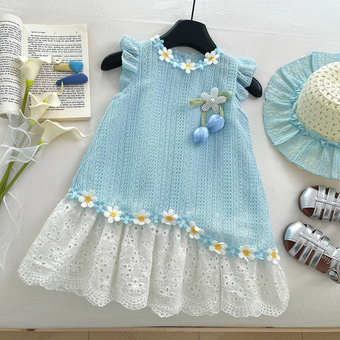 [963193] - Baju Gaun Dress Lengan Kutung Korean Fashion Style Anak Perempuan Cewek - Motif Flower 3D - BABYHOKI STORE