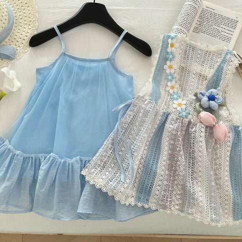 [963199] - One Set 2in1 Baju Setelan Dress Lengan Kutung Summer Version Style Anak Perempuan Cewek - Motif Floral - BABYHOKI STORE - BABYHOKI STORE